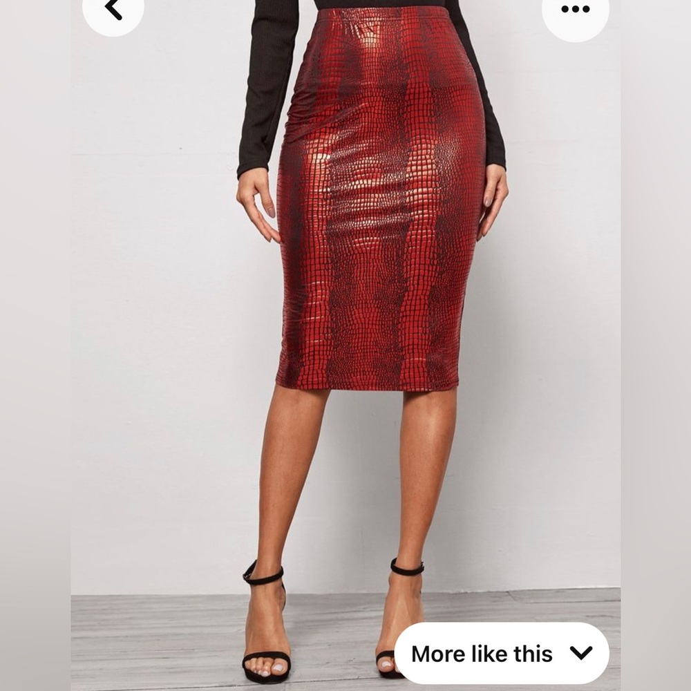 SHEIN Metallic Crocodile Print Pencil Skirt Size Large RED